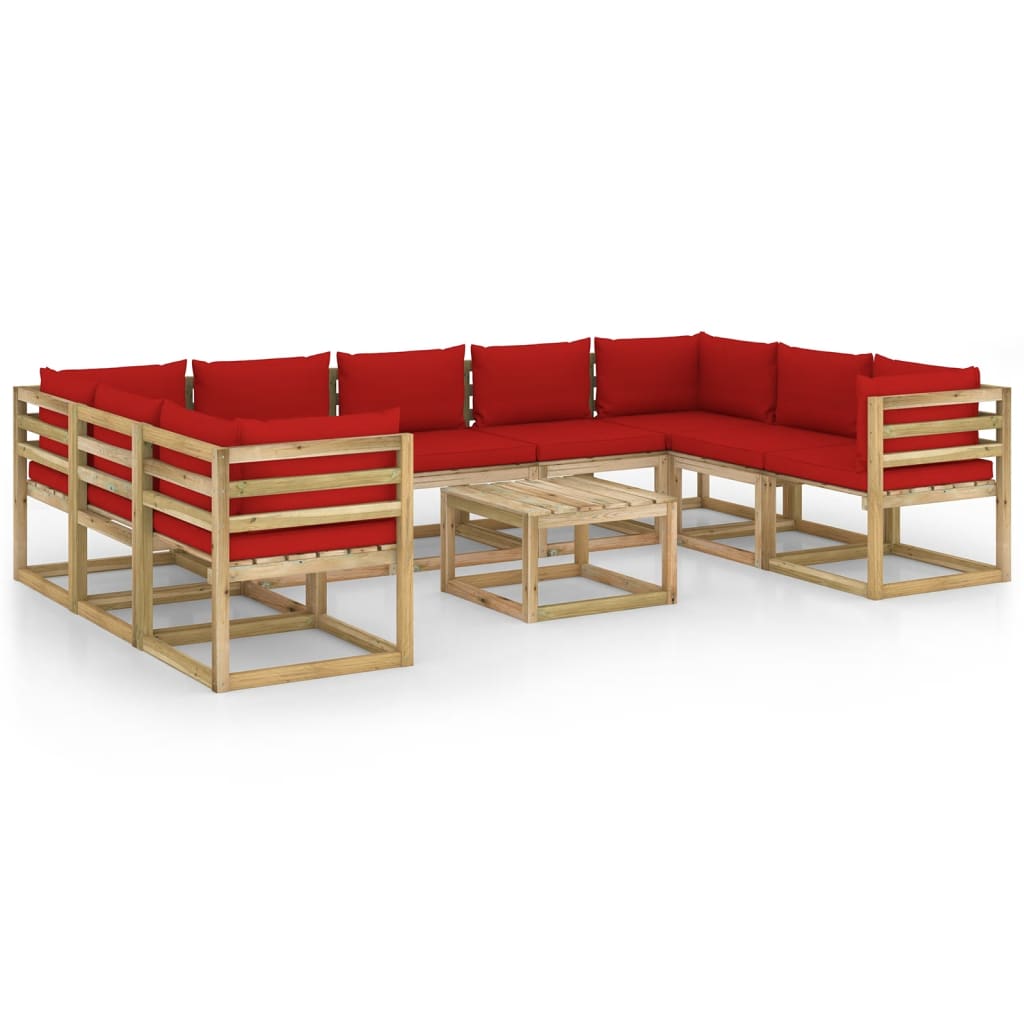  Loungegrupp 10 delar med dynor impregnerad furu
