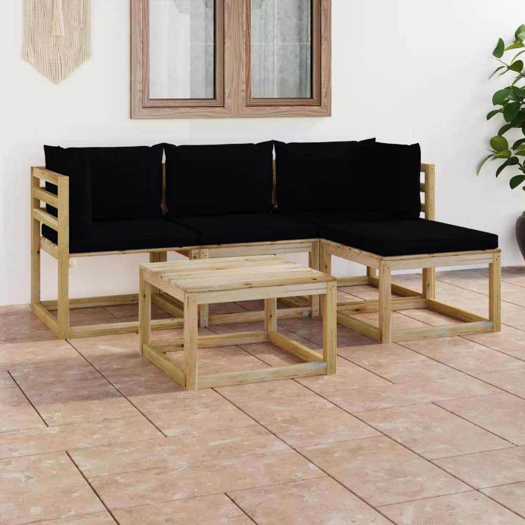  Loungegrupp med svarta dynor 5 delar