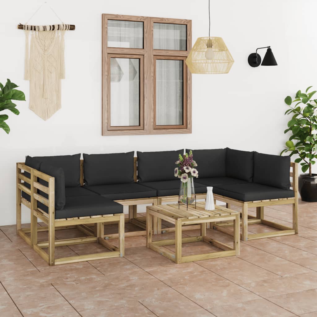  Loungegrupp med dynor 7 delar impregnerad furu