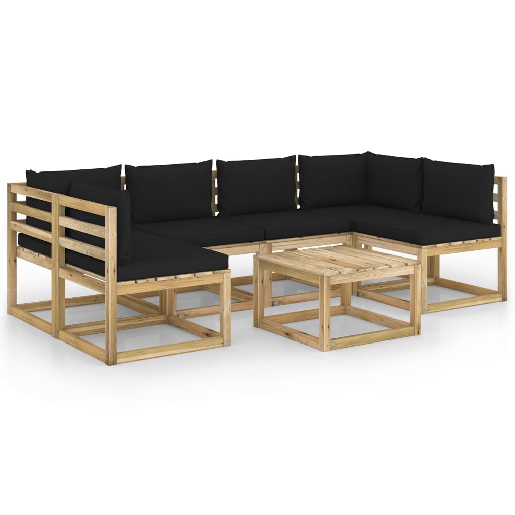  Loungegrupp med dynor 7 delar impregnerad furu