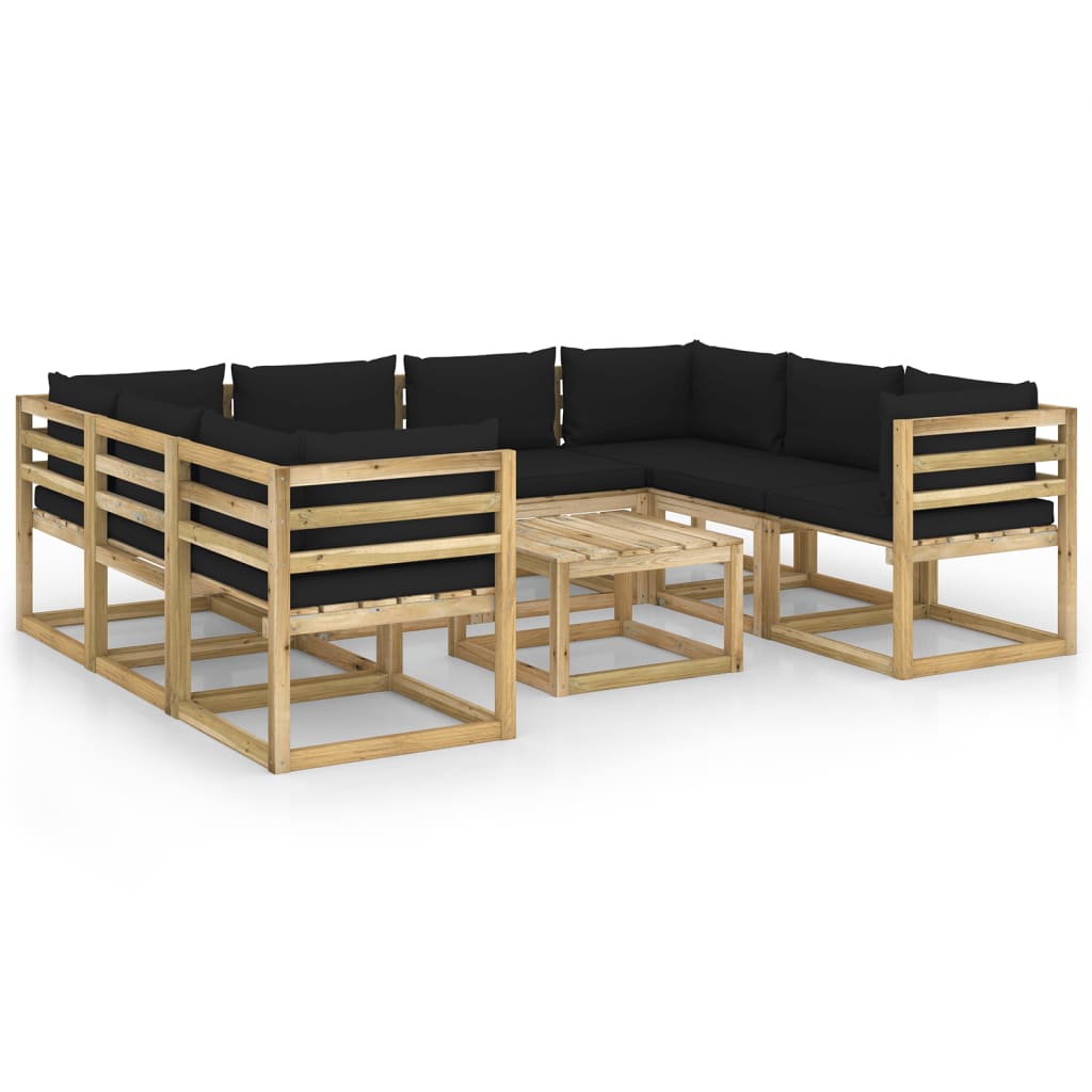  Loungegrupp 9 delar med dynor impregnerad furu
