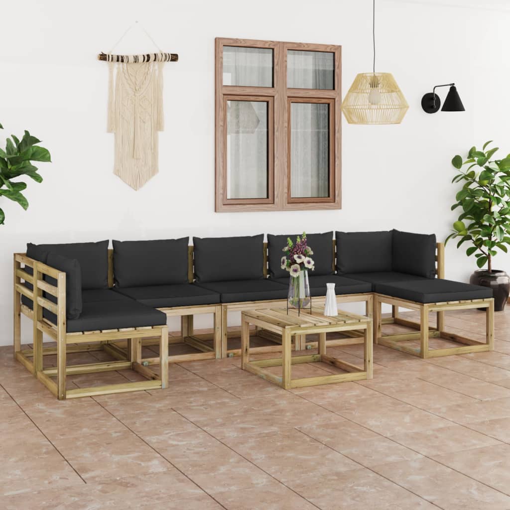  Loungegrupp med dynor 8 delar impregnerad furu