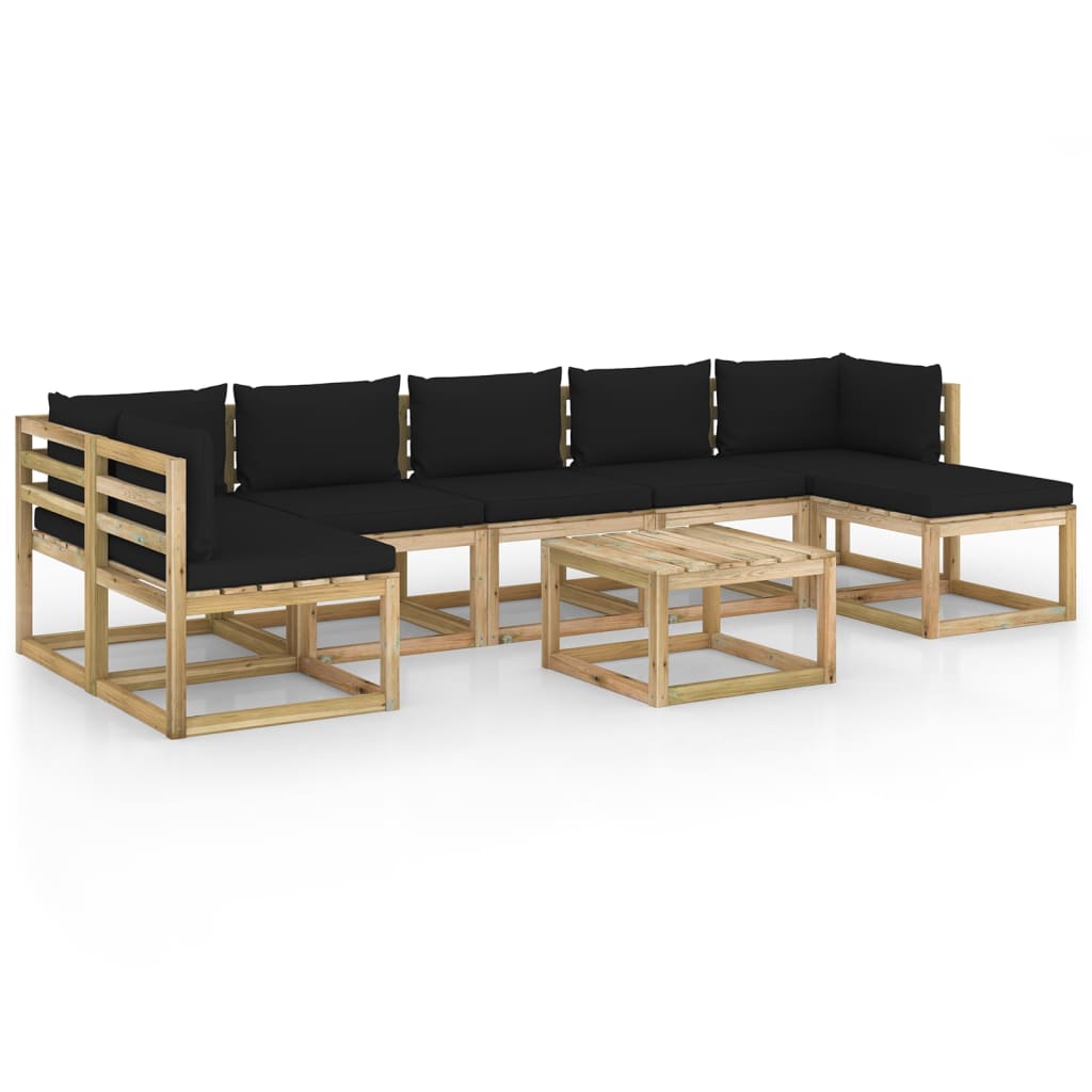  Loungegrupp med dynor 8 delar impregnerad furu