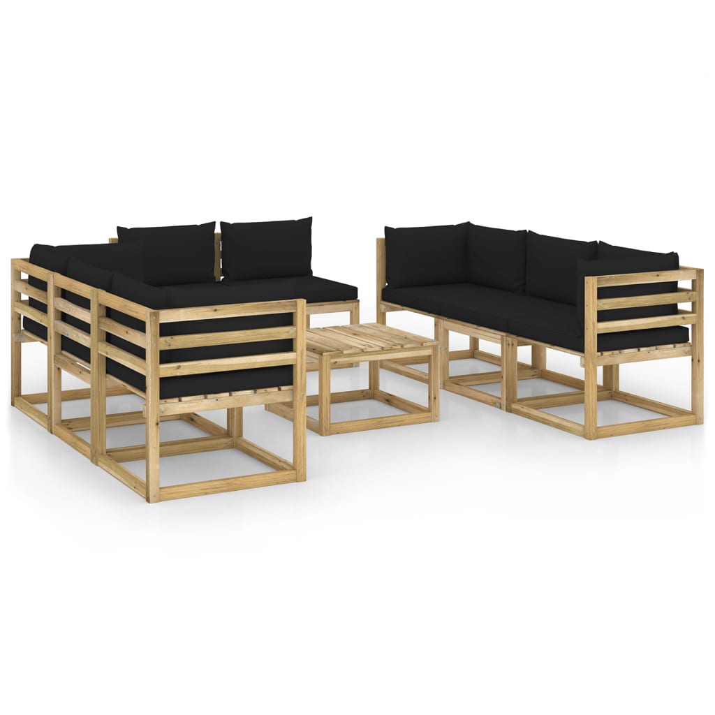  Loungegrupp 9 delar med dynor impregnerad furu
