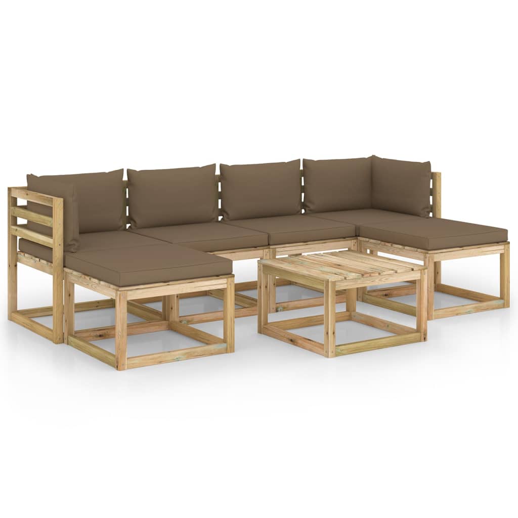  Loungegrupp med dynor 7 delar impregnerad furu