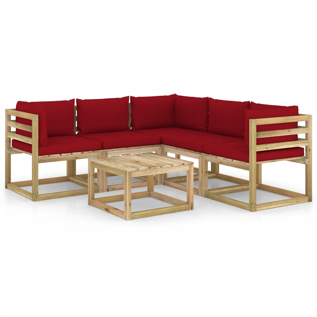  Loungegrupp med vinröda dynor 6 delar