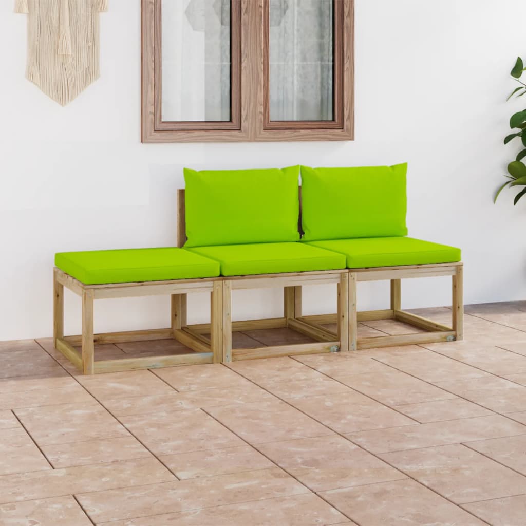  Loungegrupp med ljusgröna dynor 3 delar