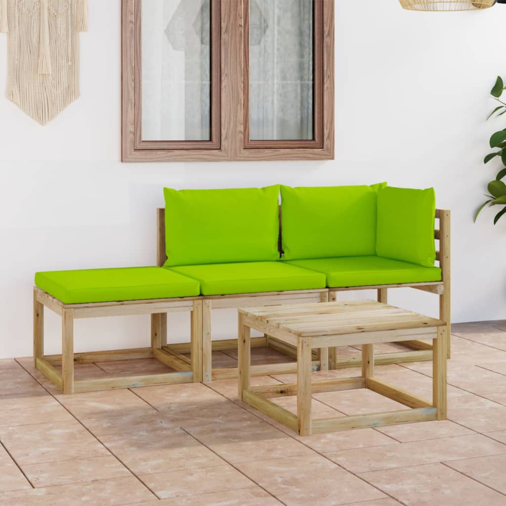  Loungegrupp med ljusgröna dynor 4 delar