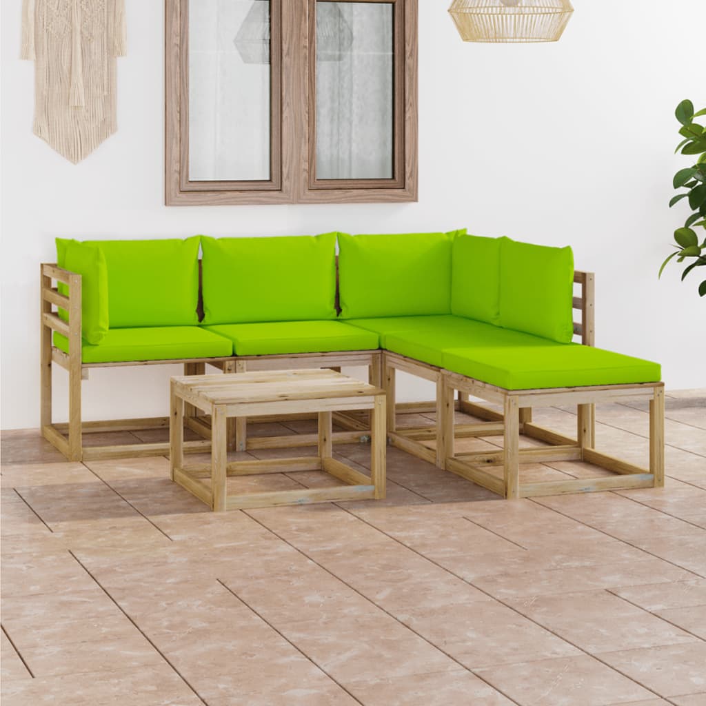  Loungegrupp med ljusgröna dynor 6 delar