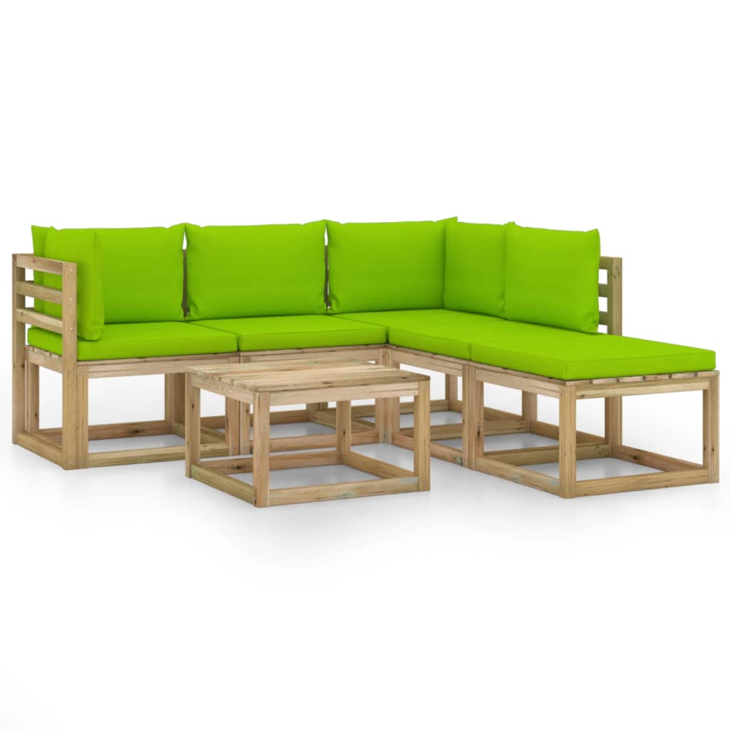  Loungegrupp med ljusgröna dynor 6 delar