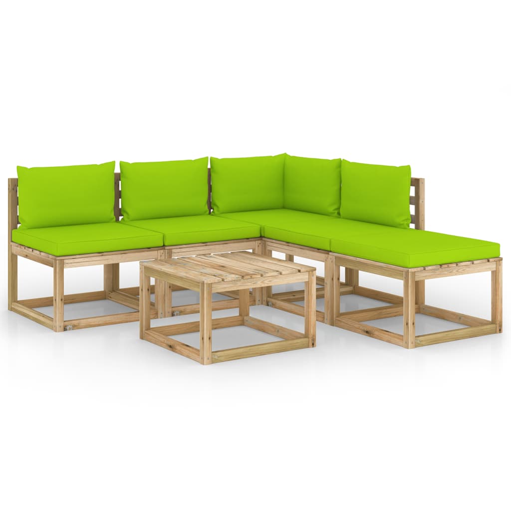  Loungegrupp med ljusgröna dynor 6 delar