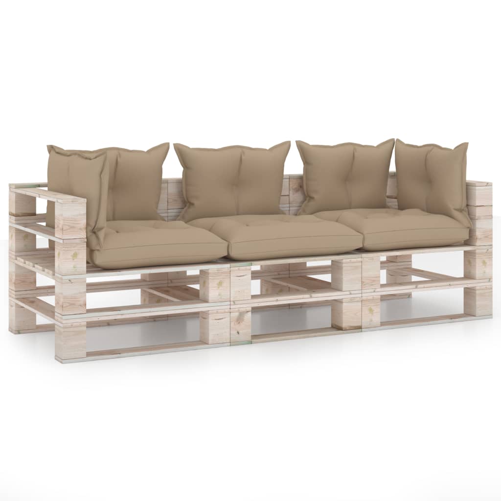  Pallsoffa 3-sits med dynor furu