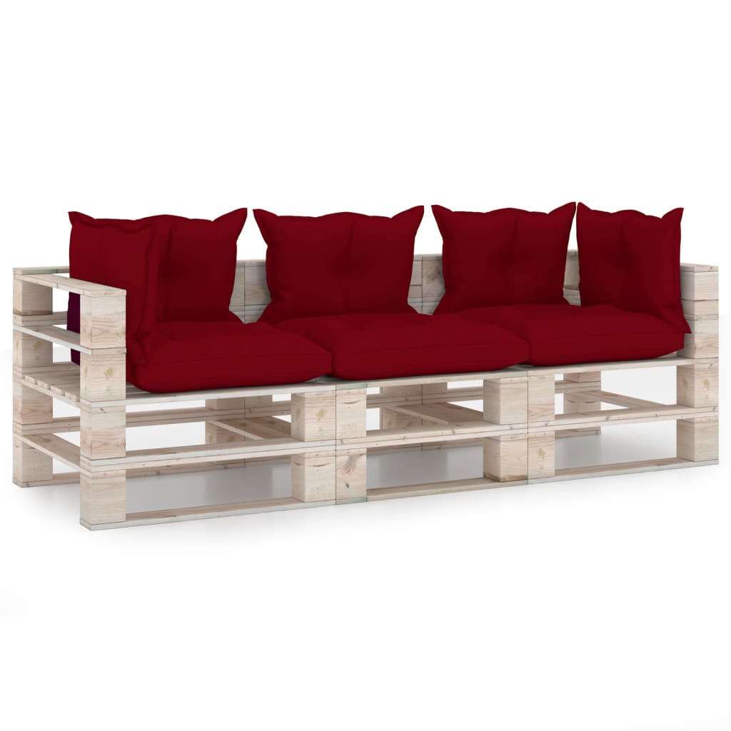  Pallsoffa 3-sits med dynor furu