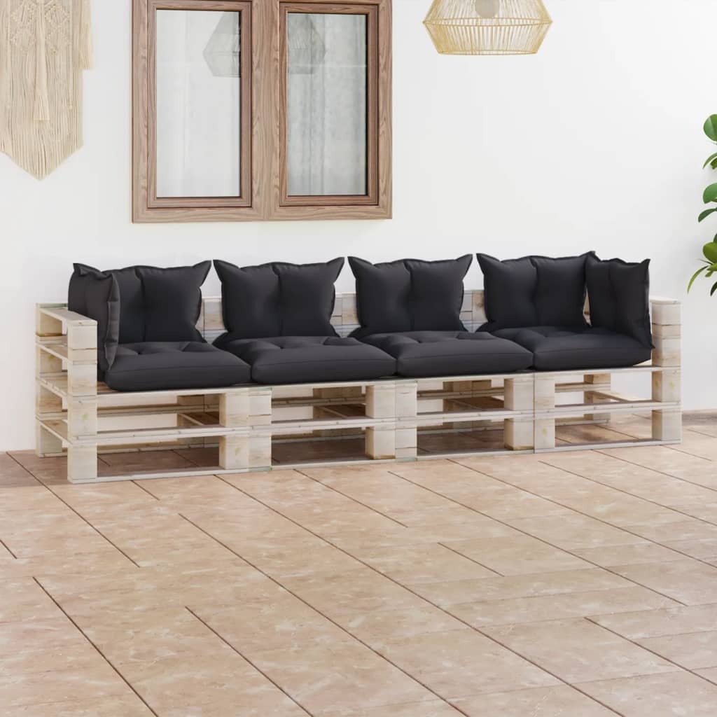  Pallsoffa 4-sits med dynor furu