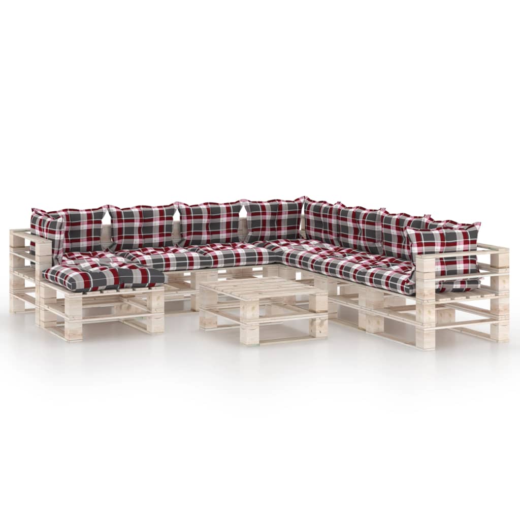  Pallsoffgrupp med dynor 9 delar furu
