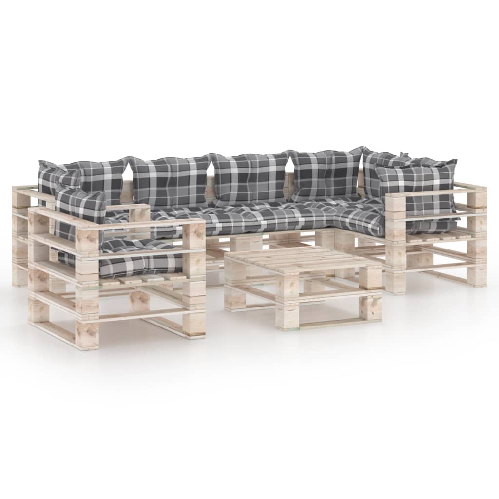  Pallsoffgrupp med dynor 7 delar furu