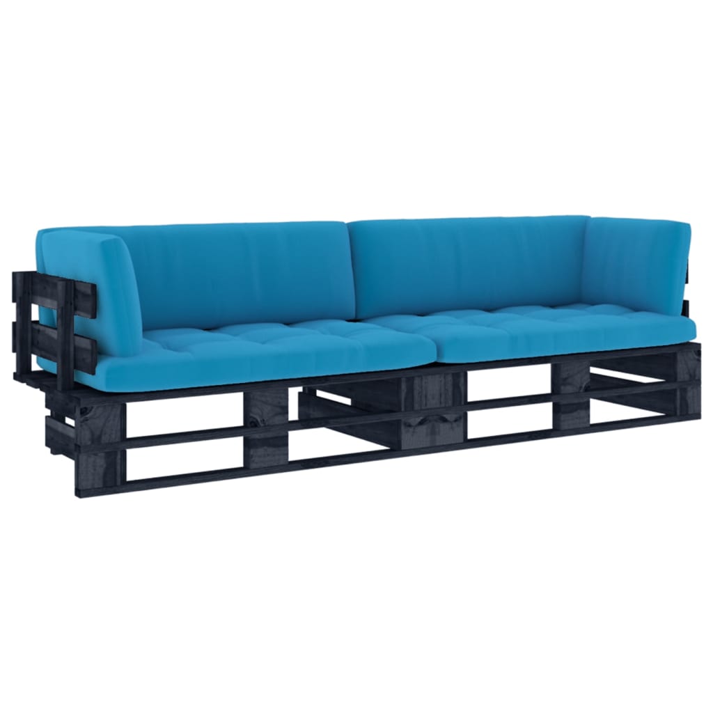  Pallsoffa 2-sits med dynor svart impregnerad furu