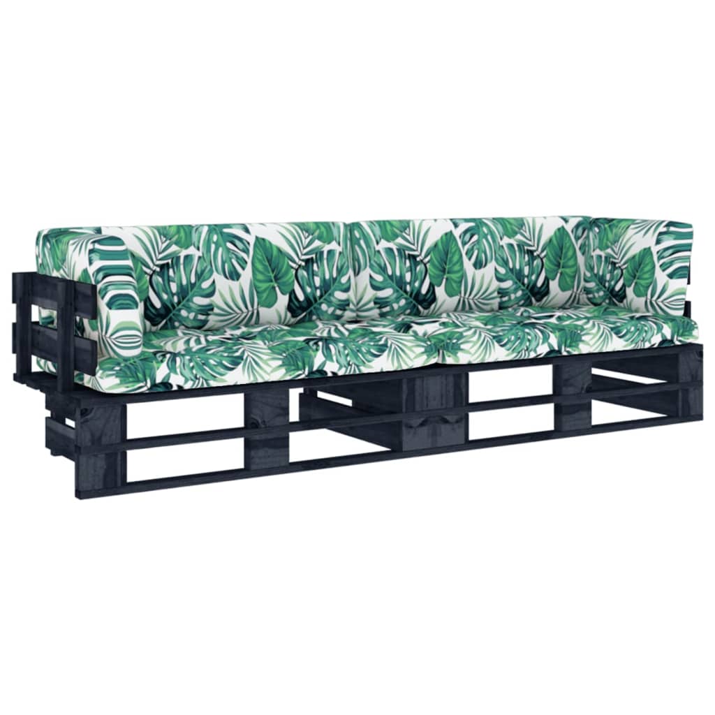  Pallsoffa 2-sits med dynor svart impregnerad furu