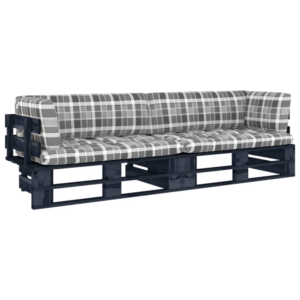  Pallsoffa 2-sits med dynor svart impregnerad furu