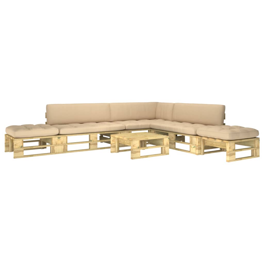  Pallsoffa med dynor 6 delar tryckimpregnerad furu