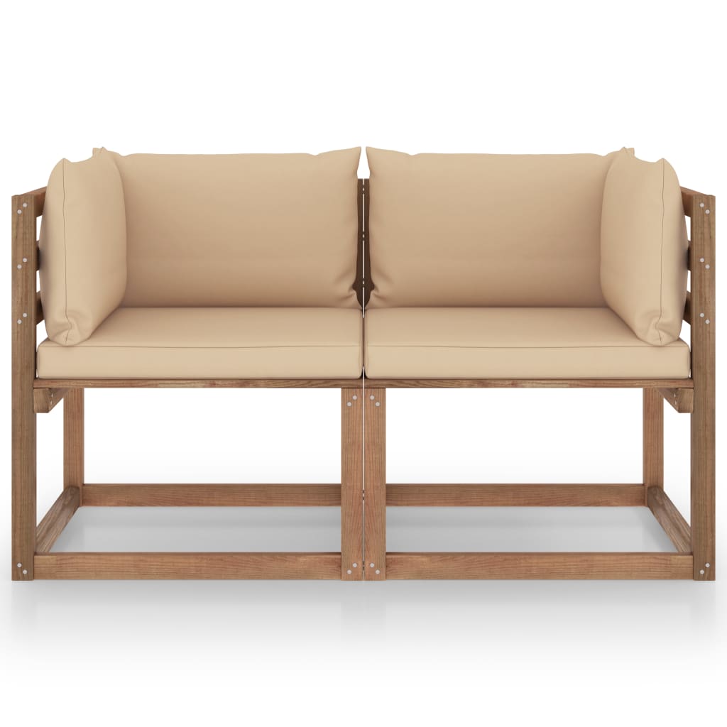  Pallsoffa 2-sits med beige dynor furu