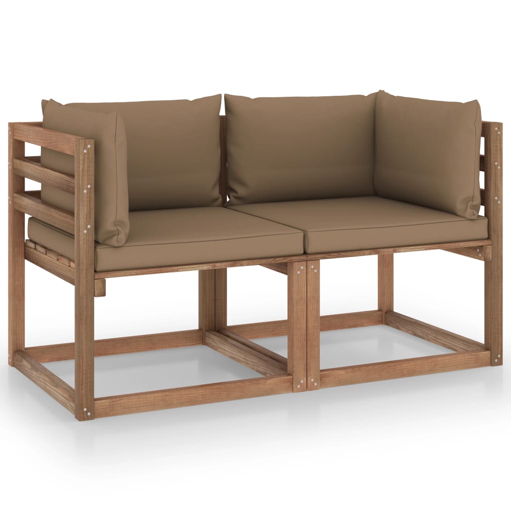  Pallsoffa 2-sits med taupe dynor furu