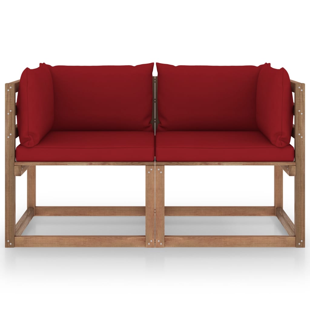  Pallsoffa 2-sits med vinröda dynor furu