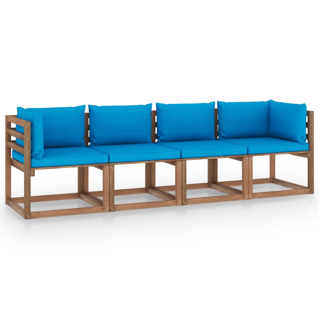 Pallsoffa 4-sits med dynor impregnerad furu
