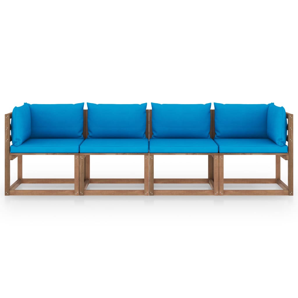  Pallsoffa 4-sits med dynor impregnerad furu