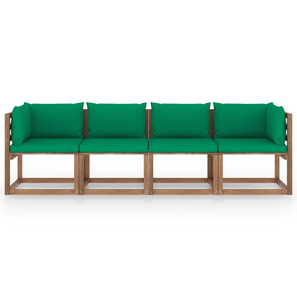  Pallsoffa 4-sits med dynor impregnerad furu