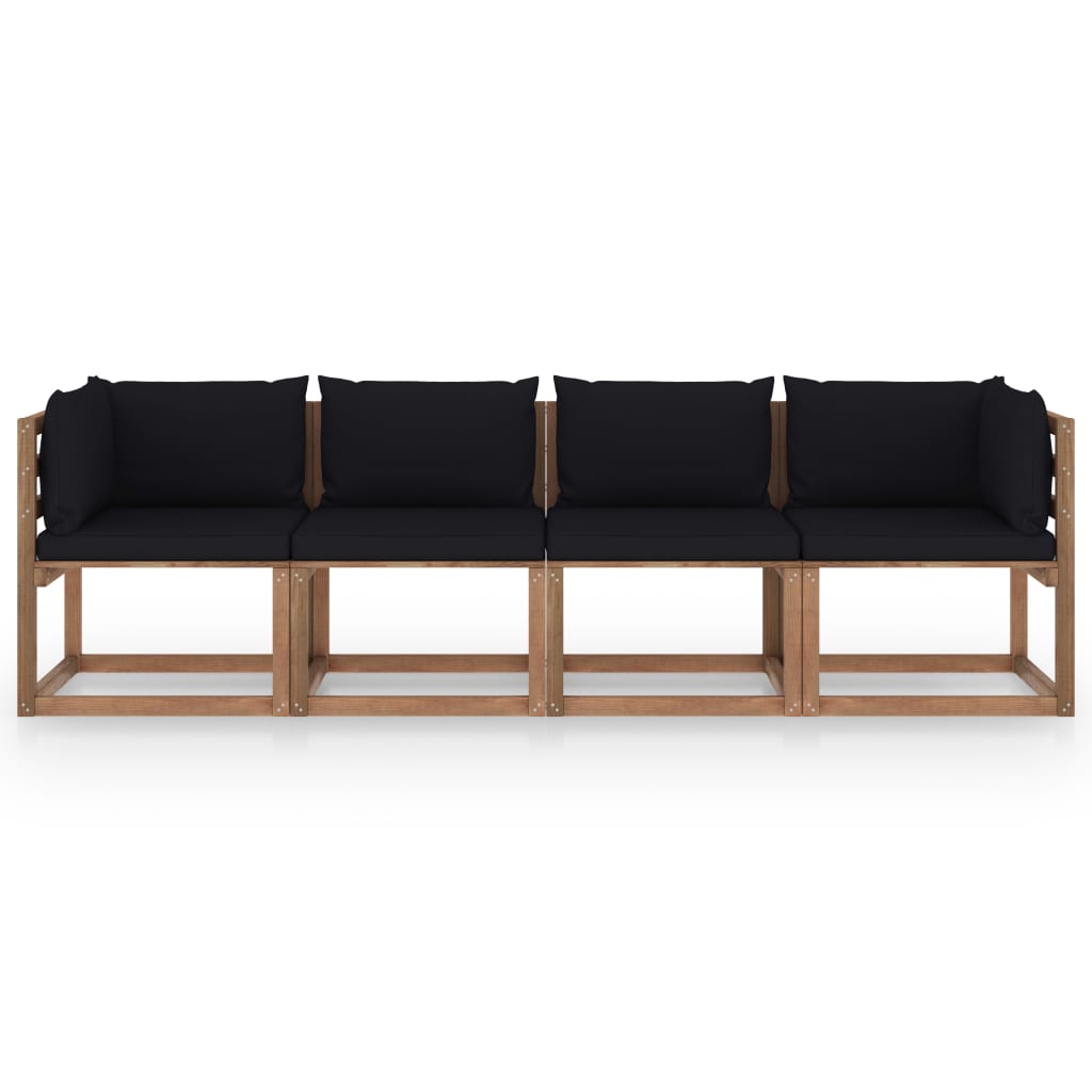  Pallsoffa 4-sits med dynor impregnerad furu