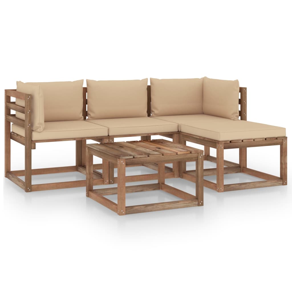  Loungegrupp med beige dynor 5 delar