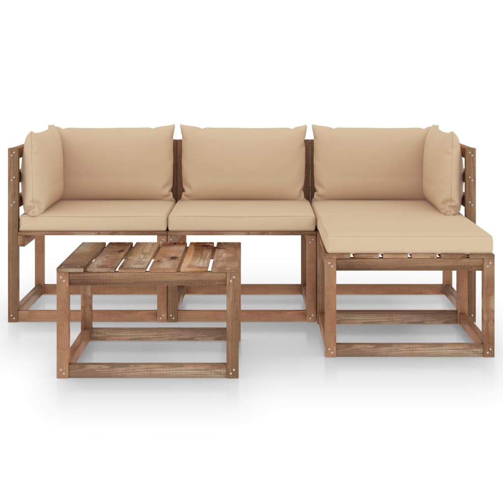  Loungegrupp med beige dynor 5 delar