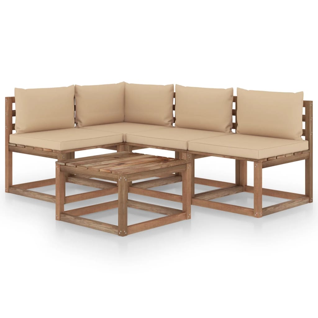  Loungegrupp med beige dynor 5 delar