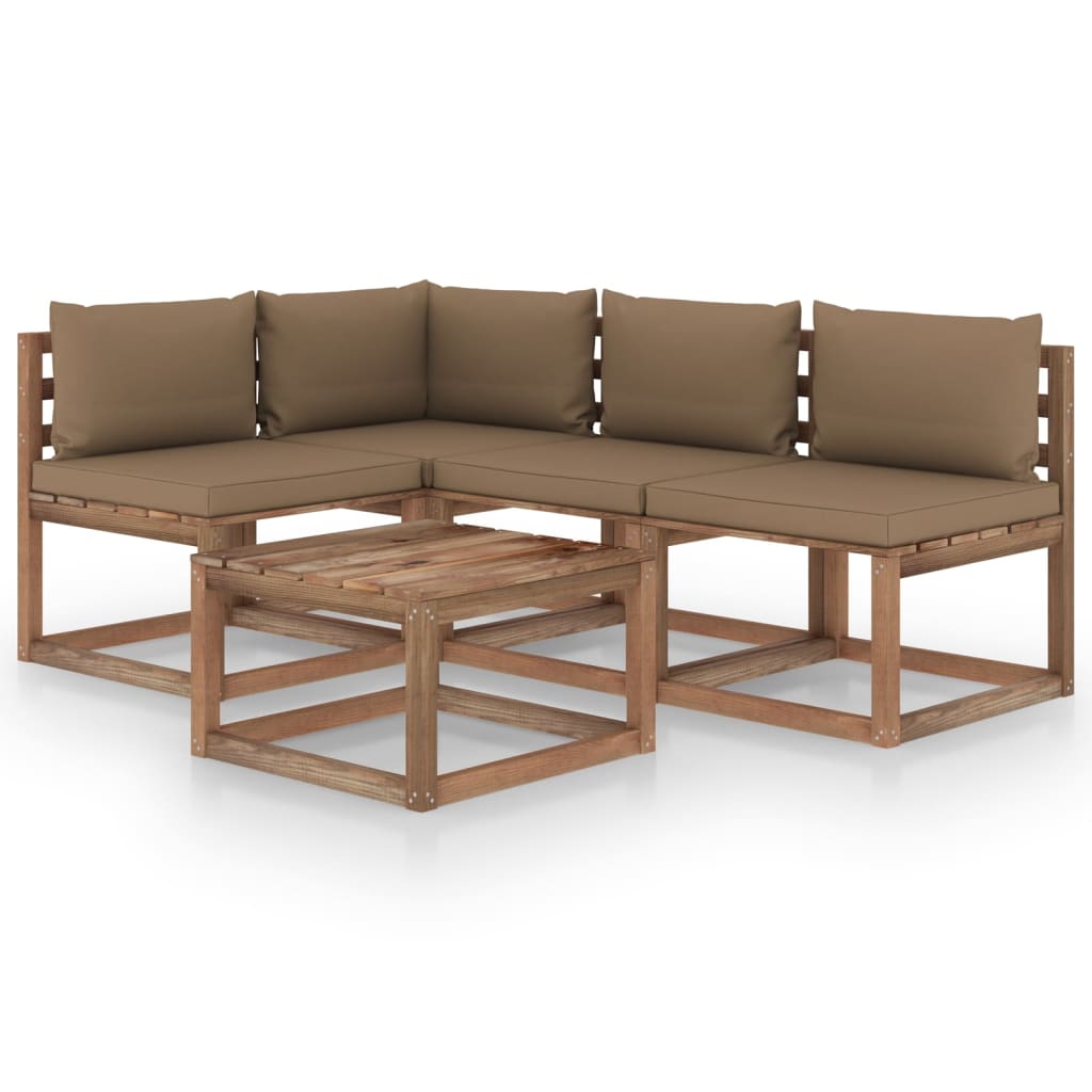  Loungegrupp med taupe dynor 5 delar