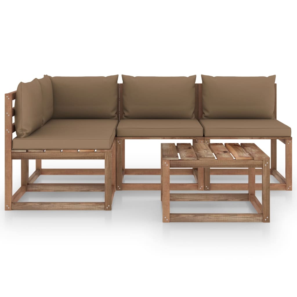  Loungegrupp med taupe dynor 5 delar