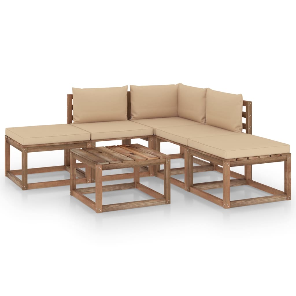  Loungegrupp med beige dynor 6 delar