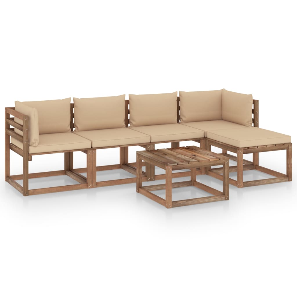  Loungegrupp med beige dynor 6 delar