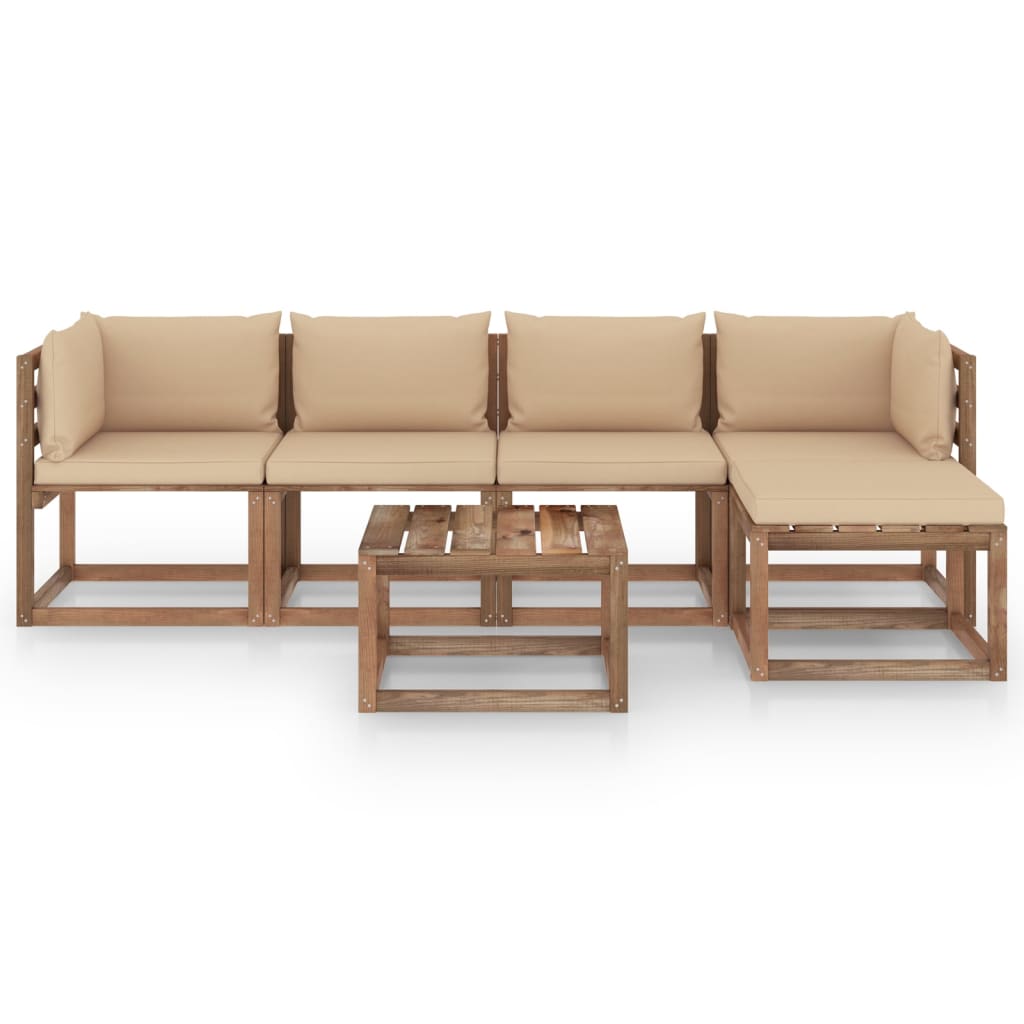  Loungegrupp med beige dynor 6 delar