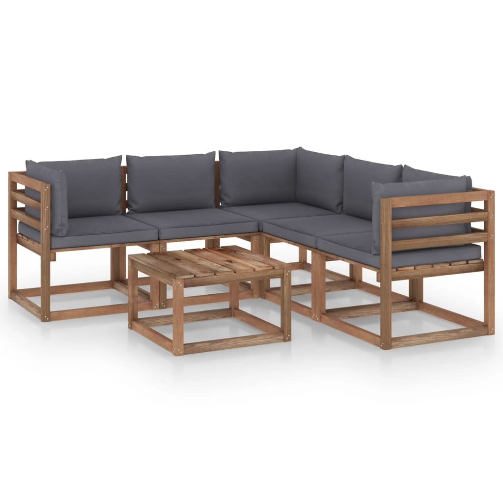  Loungegrupp med antracit dyna 6 delar impregnerad furu