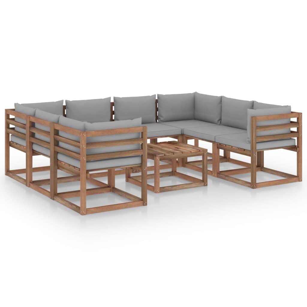  Loungegrupp med grå dynor 9 delar