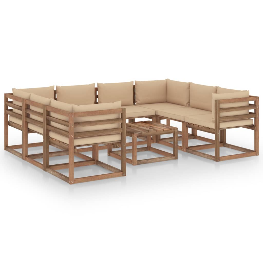  Loungegrupp med beige dynor 9 delar