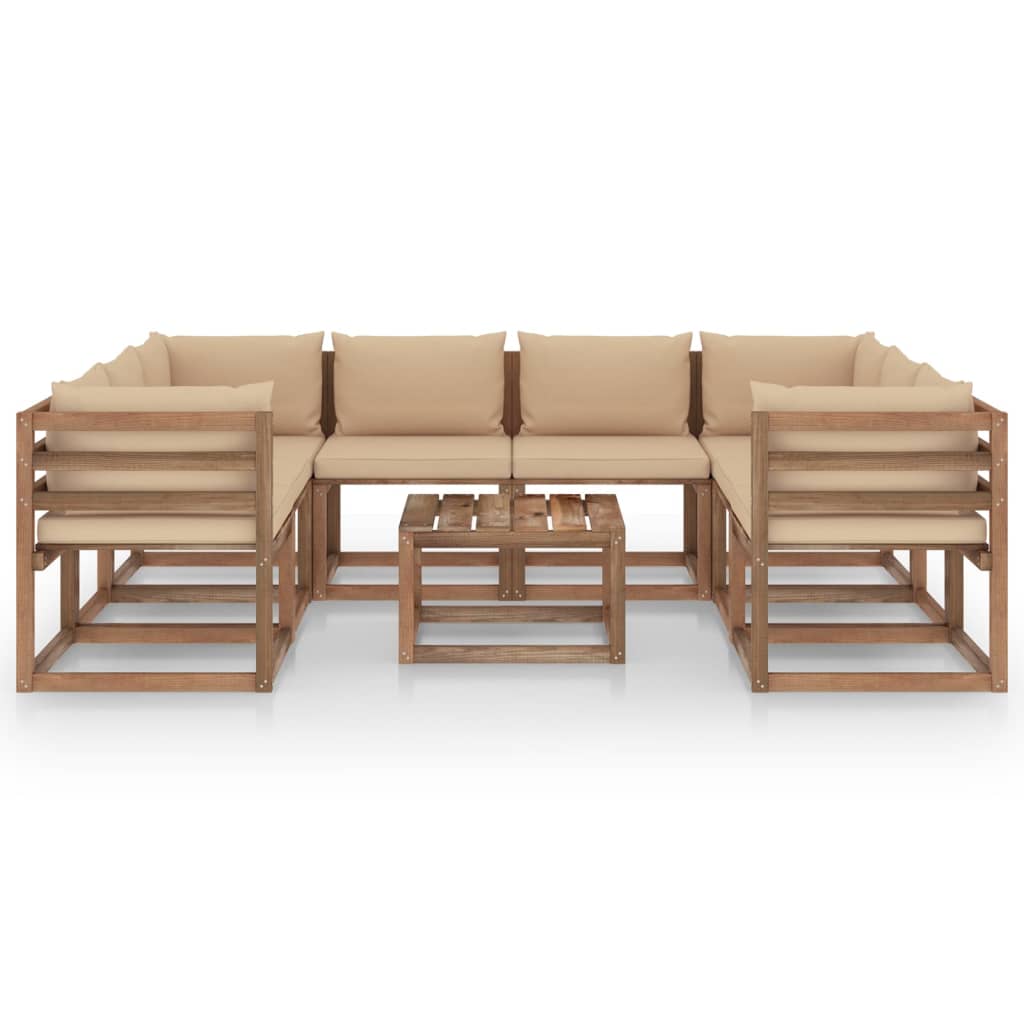  Loungegrupp med beige dynor 9 delar