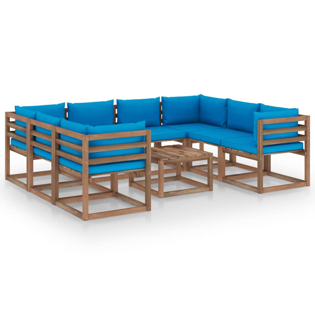  Loungegrupp med ljusblå dynor 9 delar