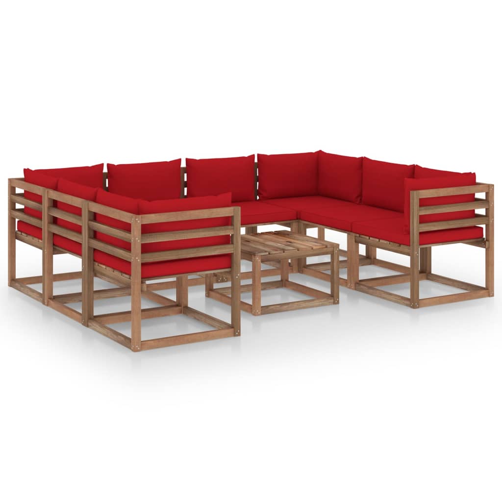  Loungegrupp med röda dynor 9 delar