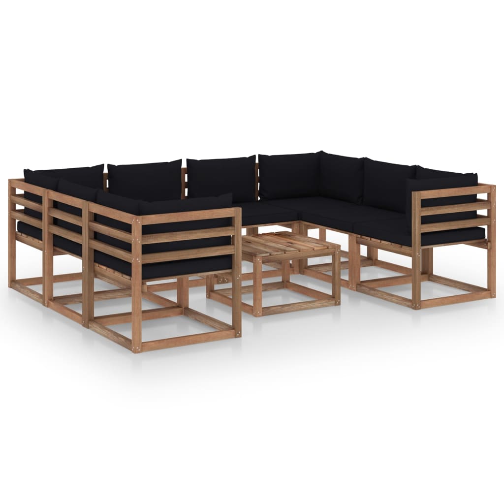  Loungegrupp med svarta dynor 9 delar