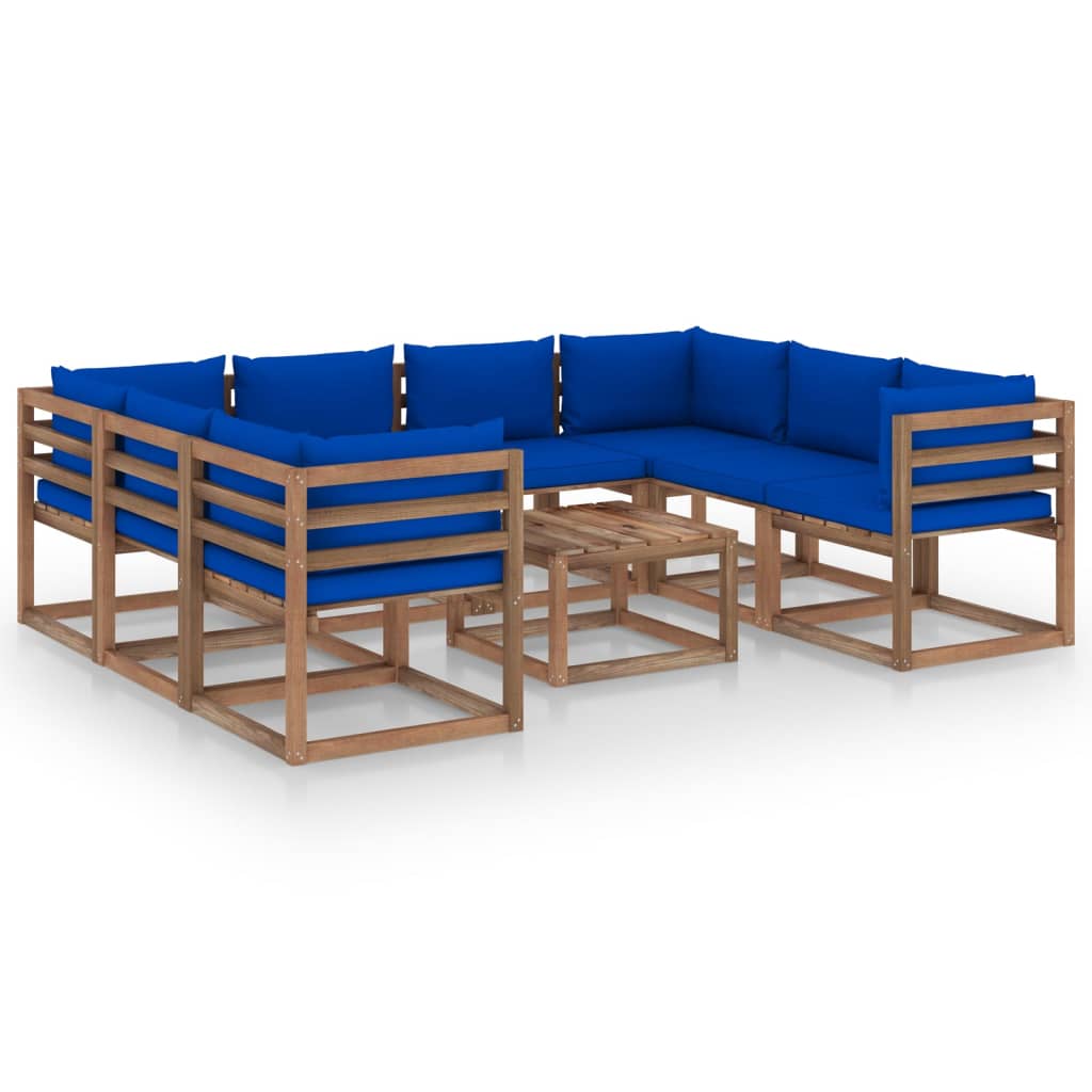  Loungegrupp med blå dynor 9 delar
