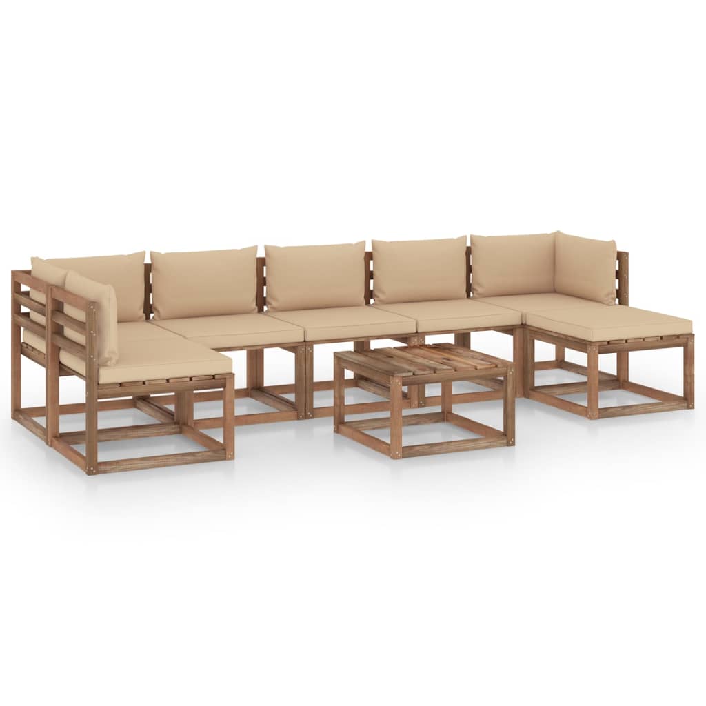  Loungegrupp med beige dynor 8 delar