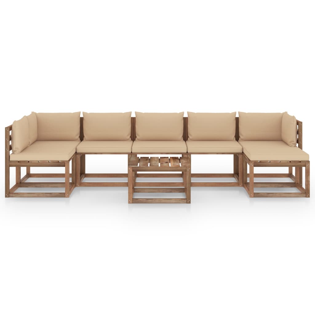  Loungegrupp med beige dynor 8 delar