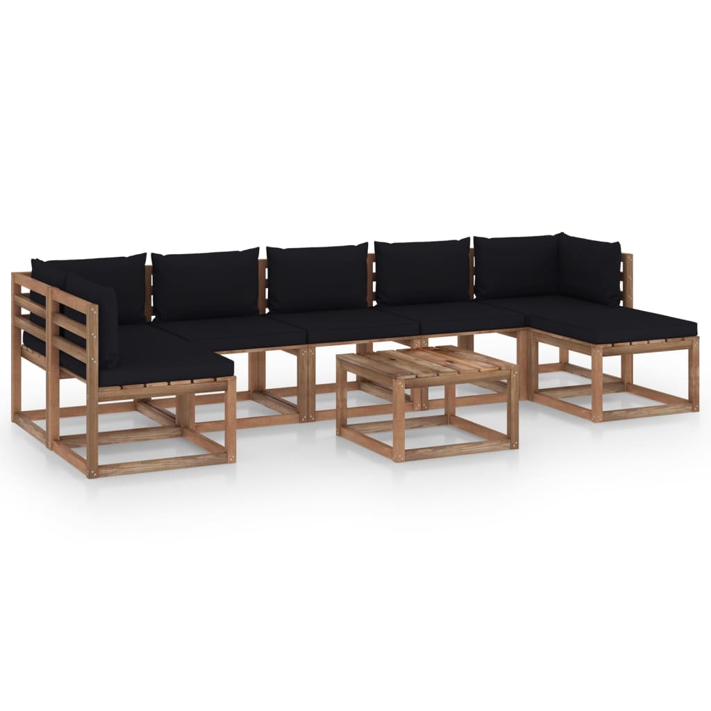  Loungegrupp med svarta dynor 8 delar